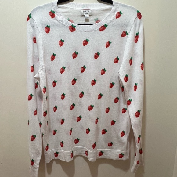 J. Crew Strawberry Teddie sweater White red cotton large NWT - Picture 3 of 8